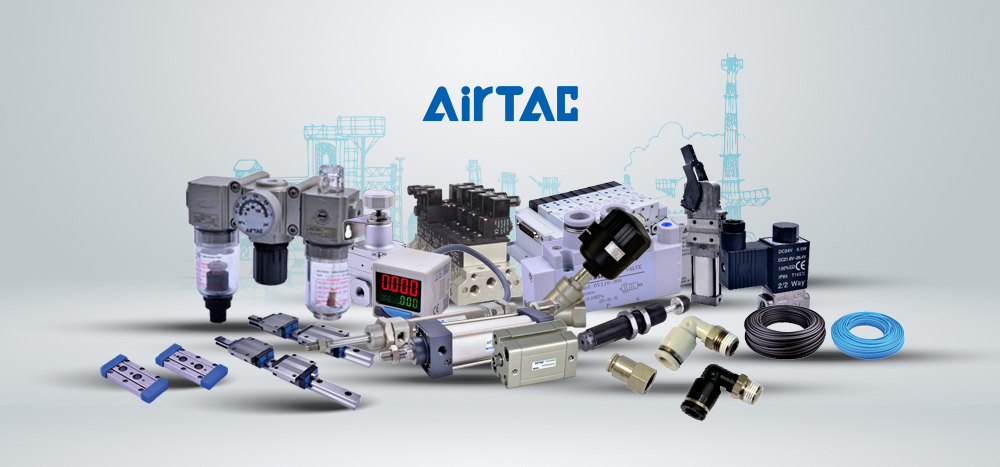 Tumpukan stok silinder dan katup solenoid Airtac original di warehouse PT Norgantara Prima Perkasa.